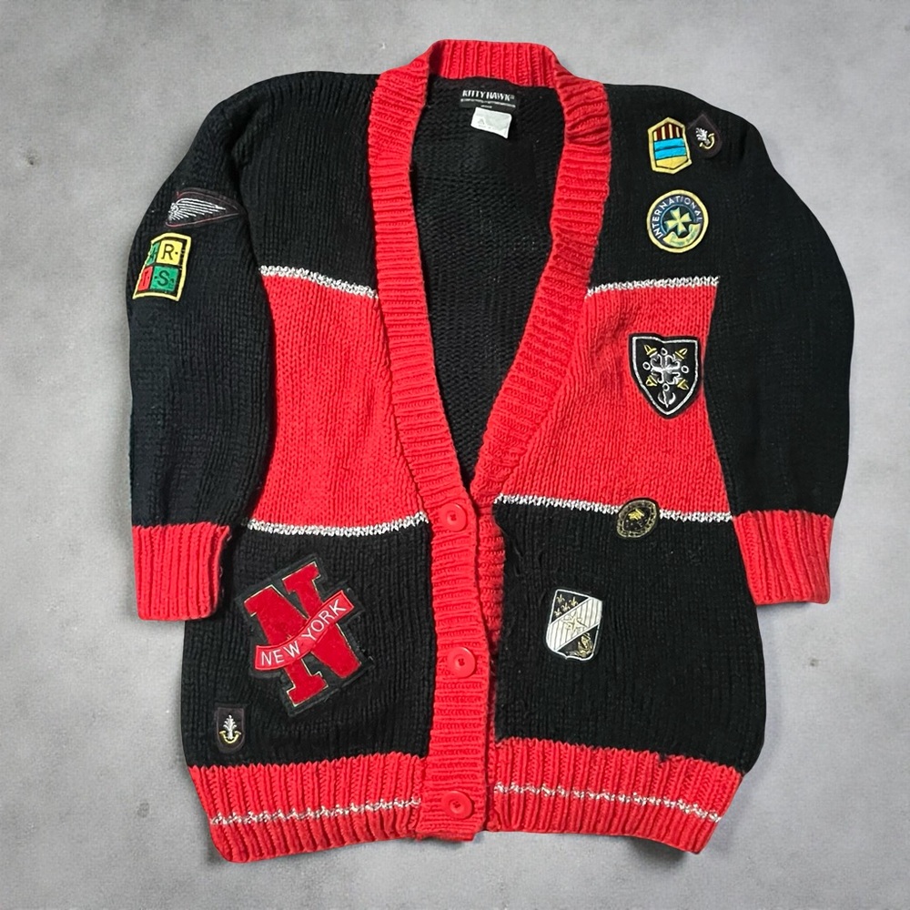 Vintage Black & Red Patchwork Cardigan (Estimated Late 80s–Early 90s) - Picture 6 of 14